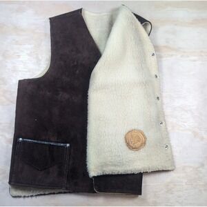 Vintage Modoc MFG Madras, Oregon Sherpa Lined Leather Vest Handmade Size XL
